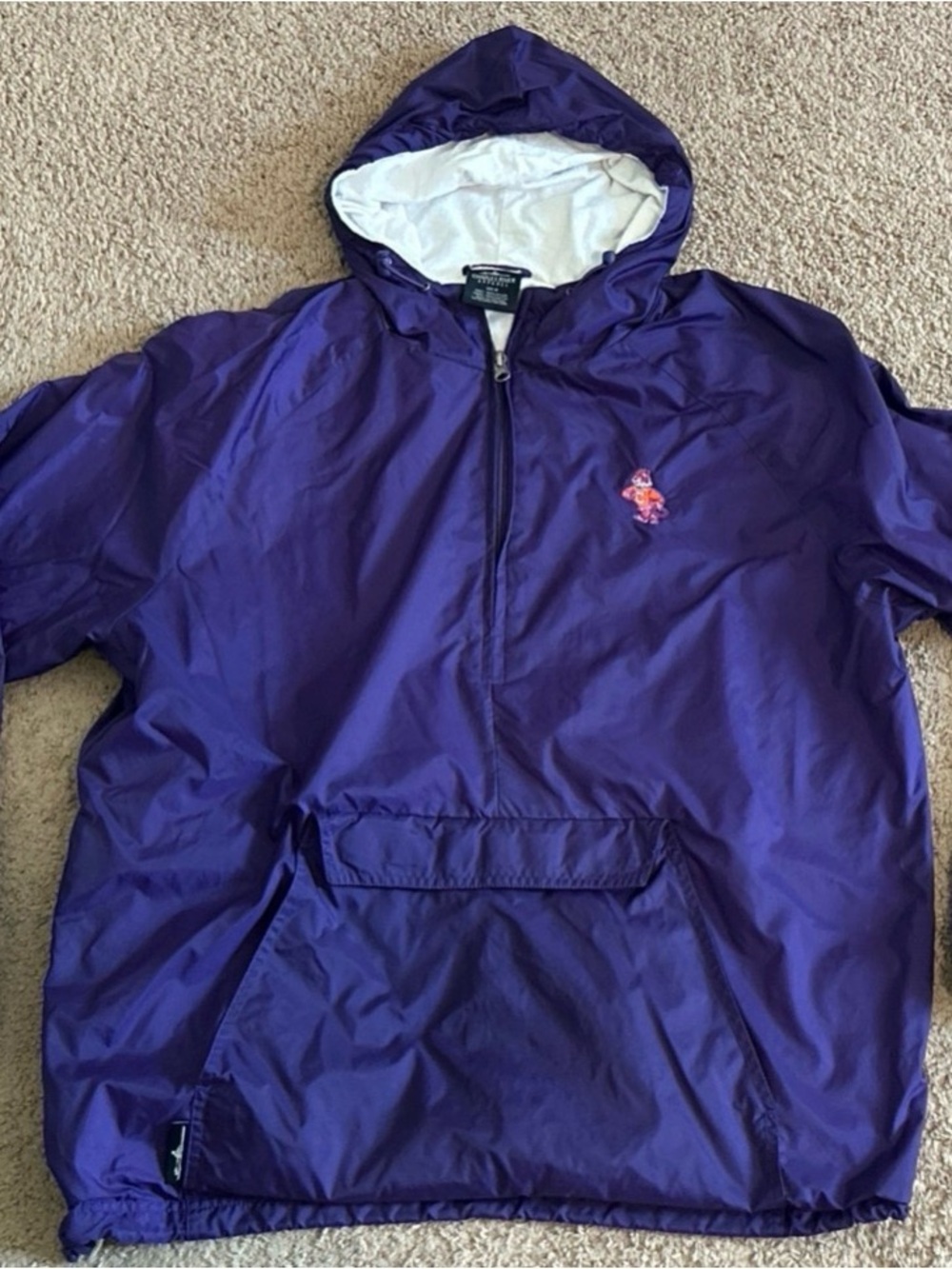 Clemson Men's M Pullover Purple Rain Jacket Tiger Logo Nylon 1/4 Zip.